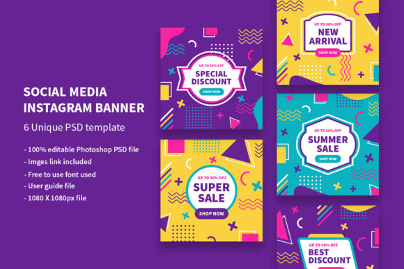 Modern Memphis Style Templates for Your Instagram Grid
